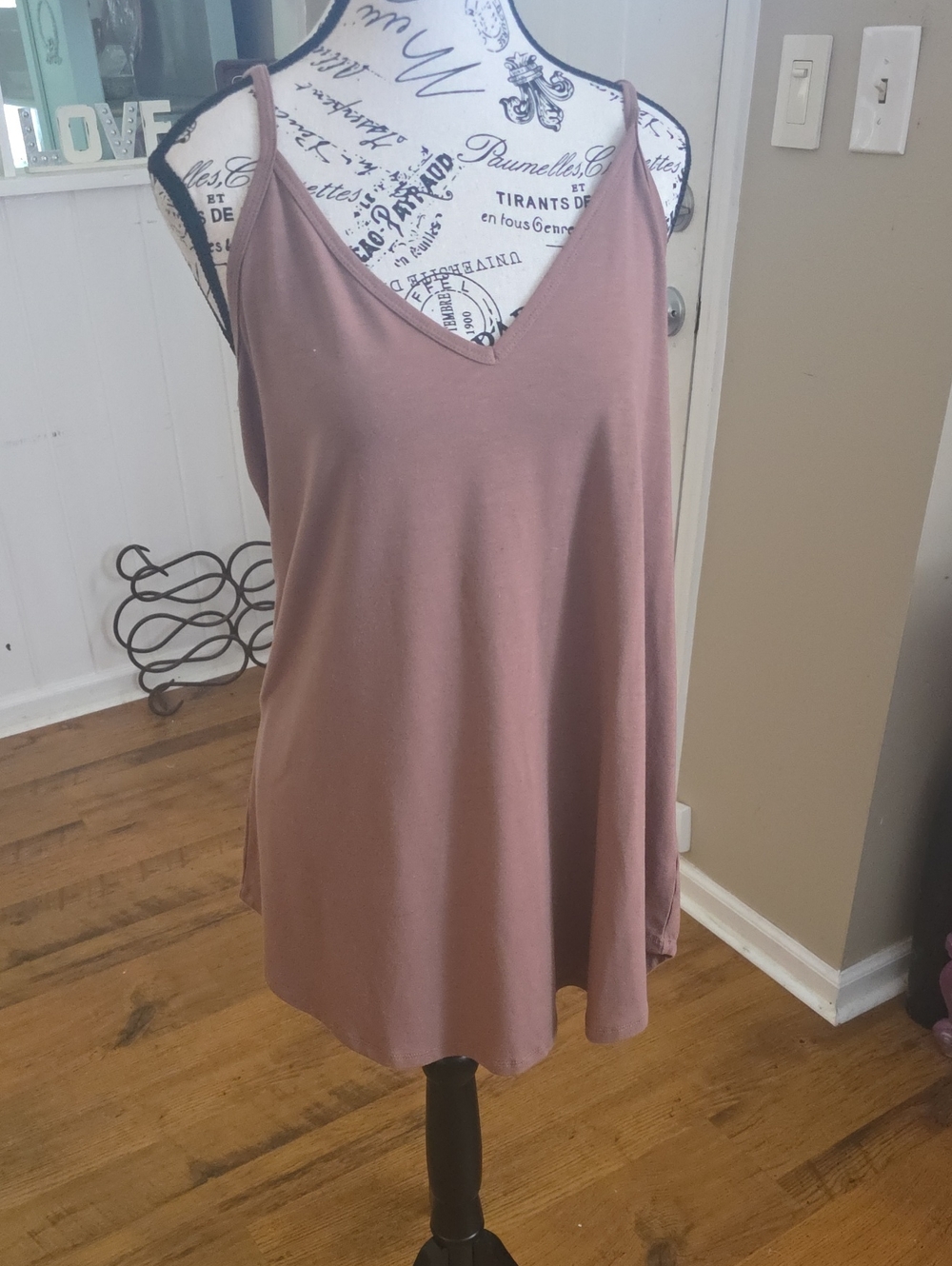Brown Spaghetti Strap V-Neck Tank Top